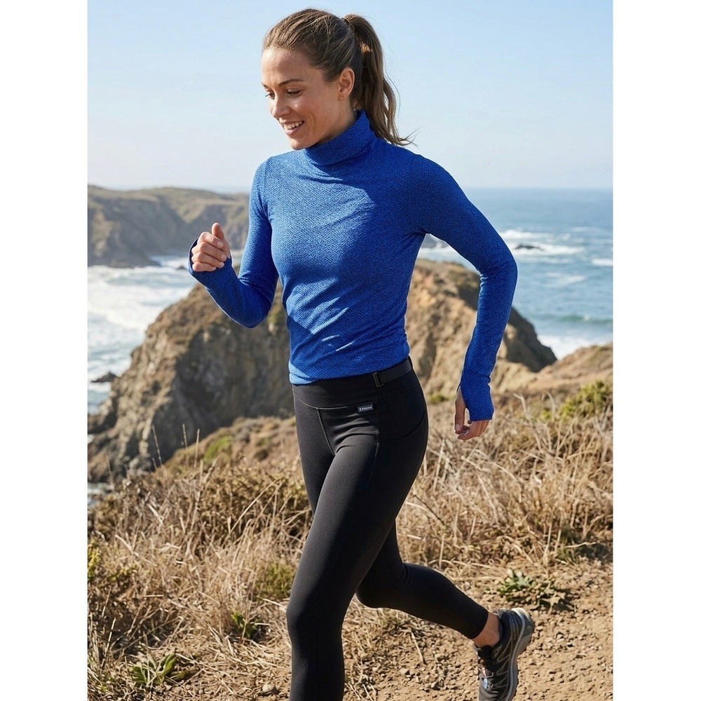 Athleta Speedlight Turtleneck Blue Space Dye Long Sleeve Running Top Medium